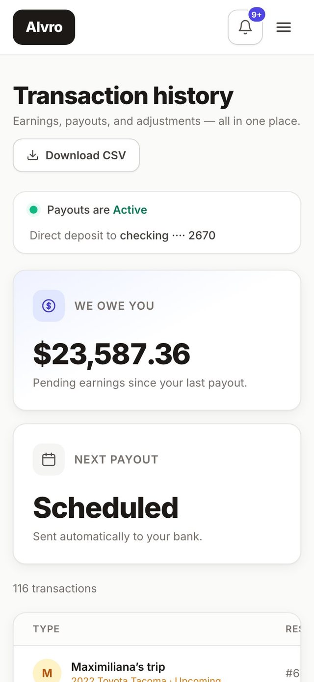Alvro host transaction history