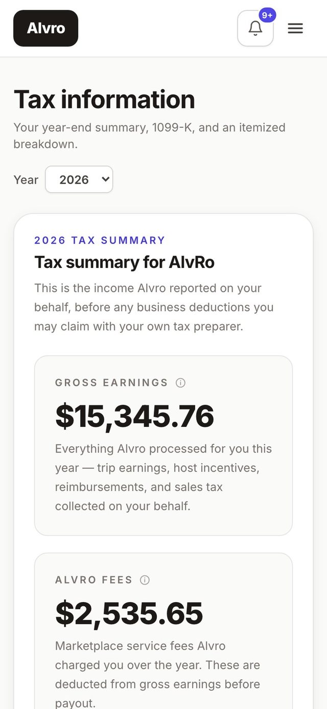 Alvro host tax summary